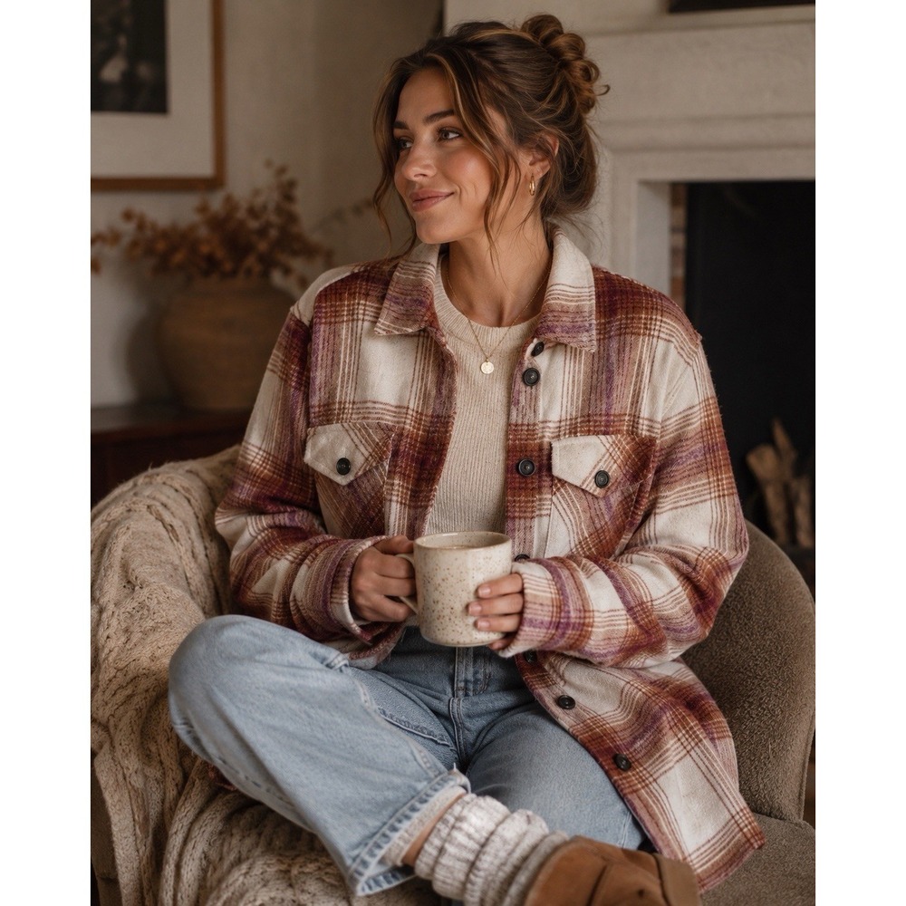 Thread & Supply Plaid Shacket Jacket Womens L Cozy Core Fall Layering Lumberjack